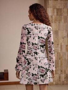 Shutterstock Glamance Women's Elegant Commuter Floral Print Mini Dress Winter Chic Stylish Clothing Collection - Multicolor - View 2