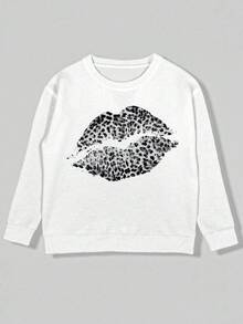 INAWLY Y2K Sexy Leopard Print Lip Pattern Crew Neck Casual Sweater, Suitable For Daily Gatherings - Multicolor - View 4