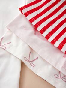 SHEIN 3件套可爱蝴蝶结印花女童睡衣套装 - 彩色 - 查看 3