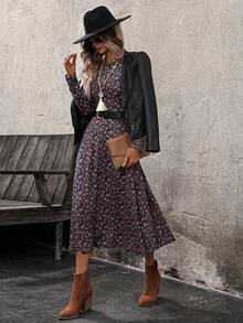 EMERY ROSE 女士度假碎花圆领长袖连衣裙 - 彩色 - 查看 5