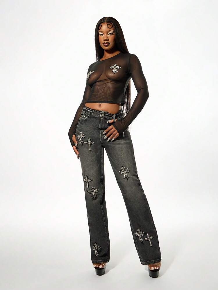 SUMWON WOMEN Blusa de malha com manga comprida e detalhes em cruz
