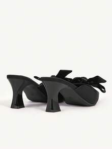CUCCOO CHICEST Women's Elegant Bow-Knot Square Toe Block Heel Pumps, Romantic Fashion Gothic Black Satin High Heels, Mules, Dress Shoes For Formal, Party, Date, Thanksgiving, Christmas, Valentine's Day - Black - View 10