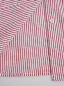 Rusticease 大码长袖休闲条纹衬衫，秋季女装 - 紅色 - 查看 9