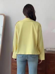 Elyressa Women's Zipper Design French Casual Daily Commute Fashion Elegant Street Vintage Versatile Holiday Business Pale Yellow Autumn/Winter Long Sleeve Motorcycle Jacket