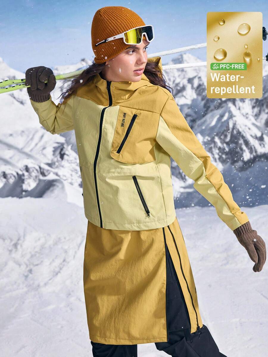 In My Nature Women's Contrast Color Waterproof Hooded Zipper Long Sleeve Outdoor Jacket - Yellow - View 1