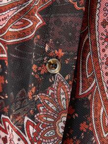 lacRébo Braunes Vintage-Stil Paisley-Muster Mesh Langarm Knopfverschluss Oberteil Frühling Sommer Ausgehshirt Chic Frühling - Verschiedenfarbig - Übersicht 7
