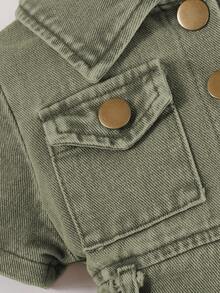 SHEIN 女婴优雅休闲牛仔短袖连体衣，带渔夫帽，夏季服装 - 軍綠色 - 查看 6