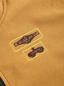 Manfinity Homme Nueva chaqueta de manga larga con forro polar bordado, chaqueta de invierno de moda casual y de carreras - Caqui - Ver 6