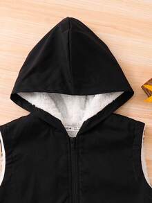 SHEIN Tween Boy Casual Hooded Sleeveless Padded Jacket, Autumn/Winter,Ensemble Hiver,Winter Clothing,Fall Outfits,Fall Clothing,All Clothes For Kids,Winter Outwear,Winter Jacket, - White - View 3
