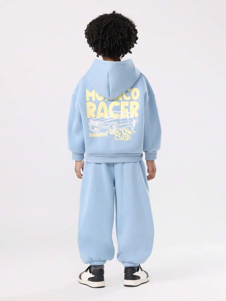 Graphic Print Hoodie And Jogger Set With Centre Pocket