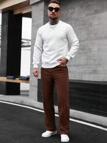 Manfinity CasualCool Men's Casual Loose Fit Crew Neck Long Sleeve Pullover Sweatshirt, Versatile For Autumn Men Jumpers Men Pullover