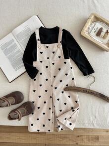 Set 2 buc. pantaloni sport pentru bebeluși, casual, confortabili, versatili, drăguți, cu buline, cu bretele, reglabili, + top cu mânecă lungă, lejer, cu guler înalt, căptușit termic, gros și călduros, pentru iarnă și toamnă - Multicolor - Vizualizare 5