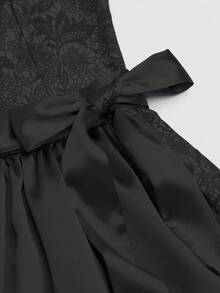 Fairmaia 大码女式花卉印花方领无袖优雅连衣裙，传统德式风格 - 黑色 - 查看 7