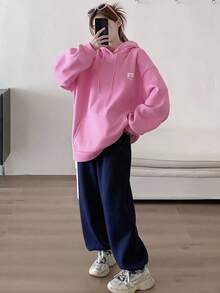 DAZY Thermal Lined Loose Fit Letter Graphic Hoodie For Women , Women Hoodie Sweatshirt Fall,Winter - Pink - View 3