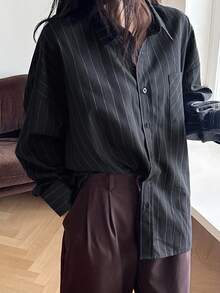 DAZY 女式宽松格子街头休闲校园衬衫长袖上衣 - 黑色 - 查看 5