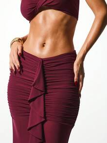 Váy Maxi Dài Ôm Sát Cạp Cao, Phối Lưới Màu Đỏ Burgundy, Có Chi Tiết Xếp Ly Hai Bên, Váy Dự Tiệc Trang Trọng Buổi Tối - Màu đỏ tím - Xem 4