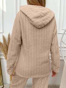 EURMUSE Women's Bear Print Hooded Long Sleeve Sleepwear Top - Camel - View 2