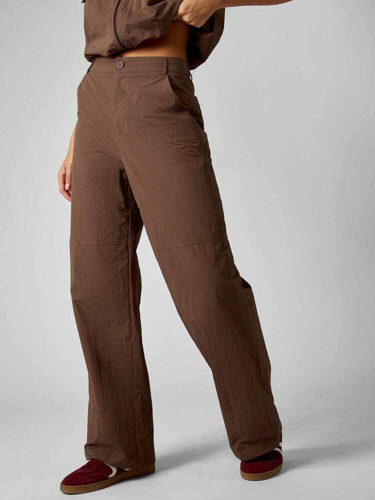 MISSGUIDED Pantalones casuales de tiro alto y pierna ancha con cierre de botón y bolsillos laterales para comodidad diaria