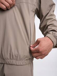 ARC Men's Casual Solid Color Blank Hoodie Zip-Up Sweatshirt Long Sleeve Top Fall - Khaki - View 5