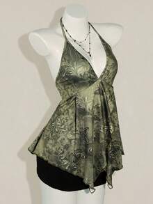 SHEIN ICON Women's Vintage Backless Butterfly Print Spaghetti Strap Camisole