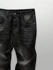 NEON BLANC 男士黑色水钻装饰时尚牛仔裤，垃圾摇滚 - 黑色 - 查看 4