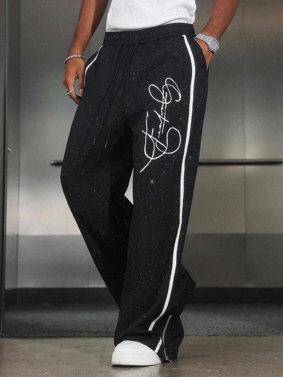 Manfinity EMRG Men Street Cool Elastic Waist Pants, Fall - Black - View 1