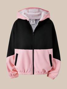 SHEIN 1 pezzo Felpa con cappuccio per ragazze adolescenti, maniche lunghe, fodera termica color corallo, tasche laterali, design a blocchi di colore, casual sportivo, vestibilità morbida, versatile, adatto per Natale, Ognissanti, autunno/inverno - Multicolore - Visualizzare 7