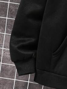 SHEIN 青少年男童休闲宽松舒适百搭纯色卫衣，适合冬季、秋季穿着，纽约字母印花卫衣，黑色上衣，秋季上衣 - 黑色 - 查看 5