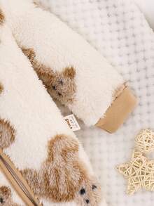 Cozy Pixies Newborn Baby Boy Star Pattern 3D Ear Long Sleeve Jumpsuit, Casual & Versatile, Thick Thermal Lining For Autumn/Winter Fall