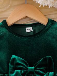 SHEIN 幼儿绿色天鹅绒束腰优雅高端派对场合连衣裙、礼服 - 綠色 - 查看 5