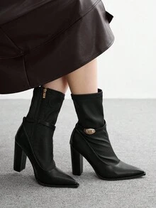 CUCCOO BIZCHIC Botas altas de tacón alto y puntera estrecha con estiramiento para uso diario - Negro - Ver 5