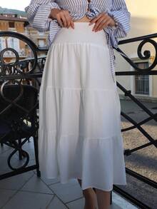 Gretanique 白色编织女士大下摆白色衬里裙子，适合度假和外出 - 白色 - 查看 3