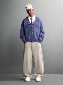 SUMWON Áo khoác cardigan cài nút cao cấp cổ chữ V cổ điển viền gân tay dài mặc thường ngày mùa đông thu thiết kế truyền thống - Màu xanh lam - Xem 6