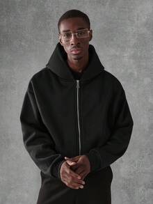 SUMWON 超大全拉链运动街头连帽衫 - 黑色 - 查看 2