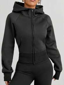 DAZY Women's Hooded Zip-Up Casual Slim Fit Thermal Lined Long Sleeve Sweatshirt Sweatshirt Jacket - Dark Grey - View 2