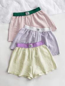 Lowkey Lull 3pcs Women's Colorblock Lounge Shorts Sleep Shorts Set - Multicolor - View 4