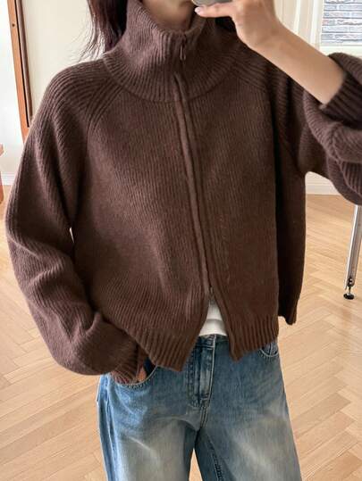 Livesso Cardigan ampio in maglia con collo alto, stile casual business per donna, minimalista, adatto per pendolarismo e ufficio, autunno/inverno