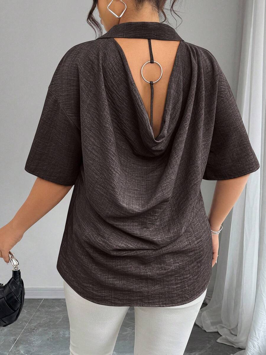 Elenzga Große Größen Damen einfarbige rückenfrei Ringverbundene Dolman Ärmel lose Mode Bluse