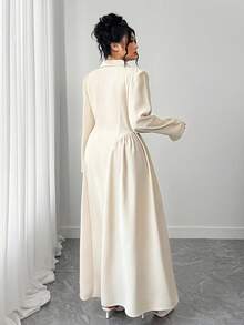 Elenzga Váy dài tay cỡ lớn cho nữ có cổ áo blazer - Nhiều màu - Xem 2