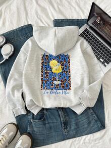 SHEIN Tween Girls' Hooded Sweatshirt, Fashion Versatile, Suitable For Children's Casual Wear, Back To School, Ceremonies, Daily Wear, School, Travel, Sports, Autumn/Winter Fall - Light Grey - View 1