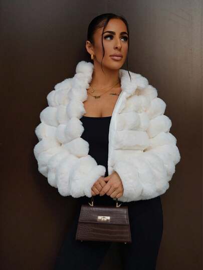 SAYEHFBABY Abrigo unicolor con parte delantera abierta crop de peluche