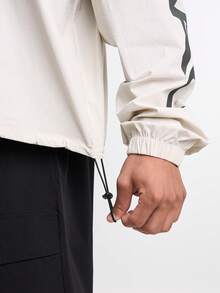 Men's Letter Print Pocket Design Zip Front Casual Long Sleeve Jacket - Beige - View 4