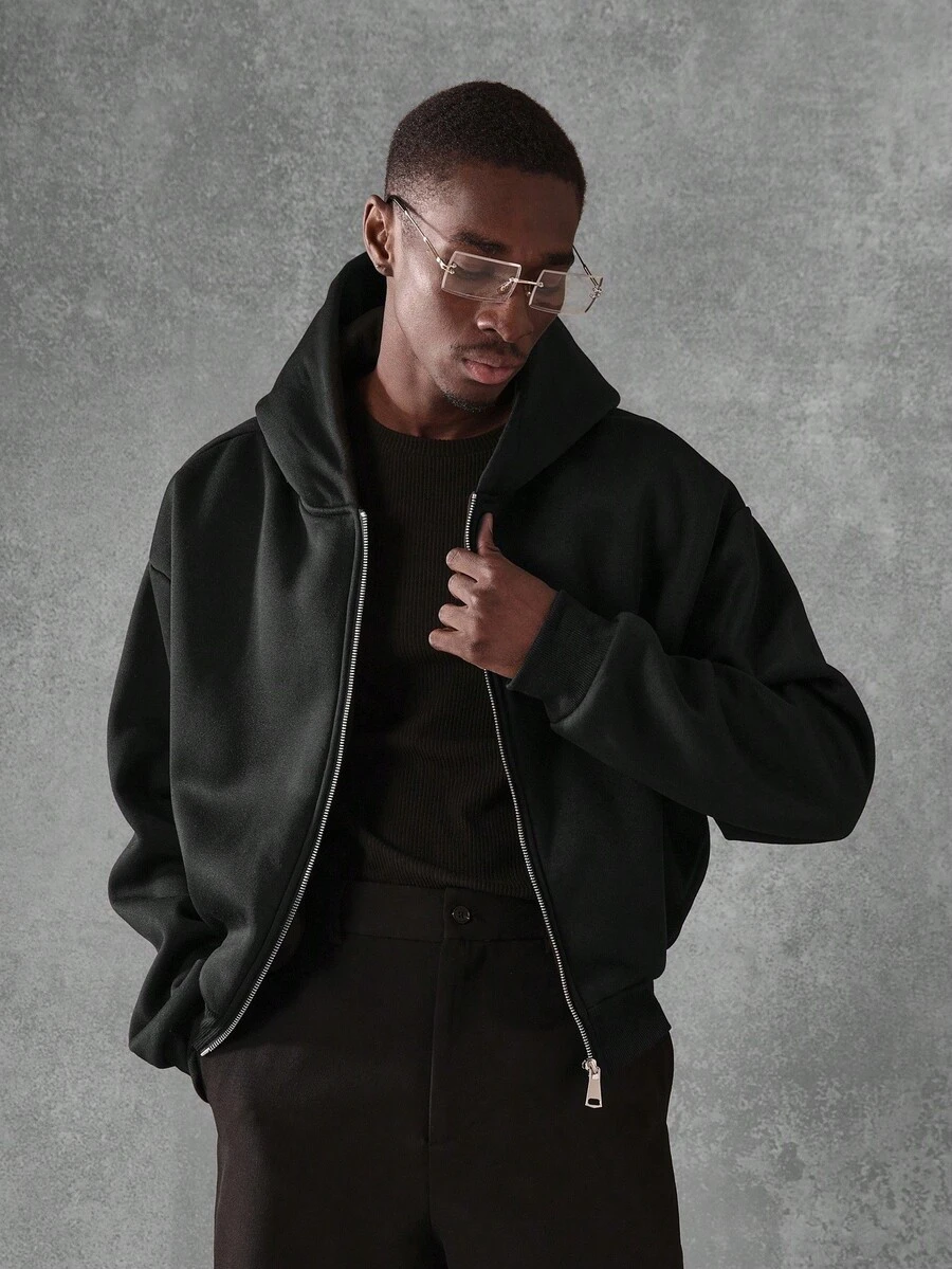 SUMWON 超大全拉链运动街头连帽衫 - 黑色 - 查看 1