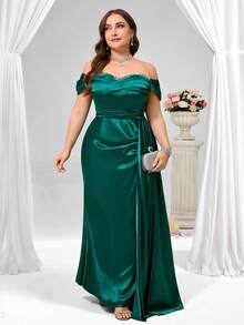 Coutiva Emerald Green Spring Elegant Formal Prom Dress,Luxury Evening Gown For Ladies,Wedding Guest Graduation Dinner Party Dress,Sequin Pearl Cuff Design - Dark Green - View 4