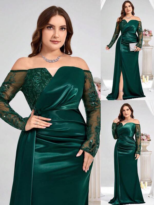 Coutiva Vestido de noche formal de talla grande (muy adornado)