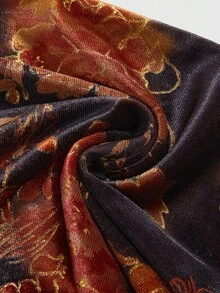 ROMWE EDITION Damen Vintage Blumen Allover-Muster Kontrast Spitze Glockenärmel V-Ausschnitt figurbetontes Samt Top, Halloween Hexen Thema, Herbst/Winter - Verschiedenfarbig - Übersicht 6