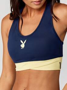 Missguided x Playboy Bunny Logo High Impact Racerback Sports Bra Moisture Wicking Compression Athletic Workout Training Yoga Running Exercise Fitness Support Tank Top - Multicolor - View 6