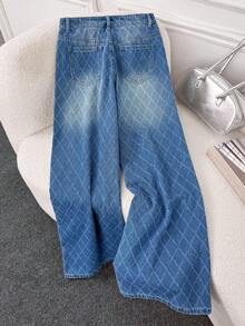 Comfortcana Jeans amples et décontractés à jambes larges avec poches et motif à carreaux pour femmes