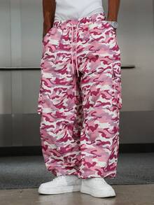 Manfinity EMRG Men's Casual Camouflage Print Cargo Pants, For Fall - Pink - View 7