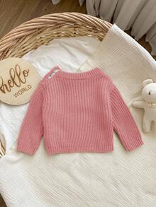SHEIN Newborn Baby Girl Letter Pattern Versatile Long Sleeve Sweater, Autumn/Winter Baby Knit Top Baby Knitwear Baby Girl Sweater Baby Jumper Baby Clothes Girl Fall